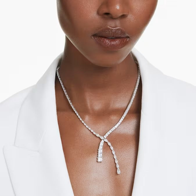 Collana a Y Matrix Taglio misto, Bianco, Placcato rodio