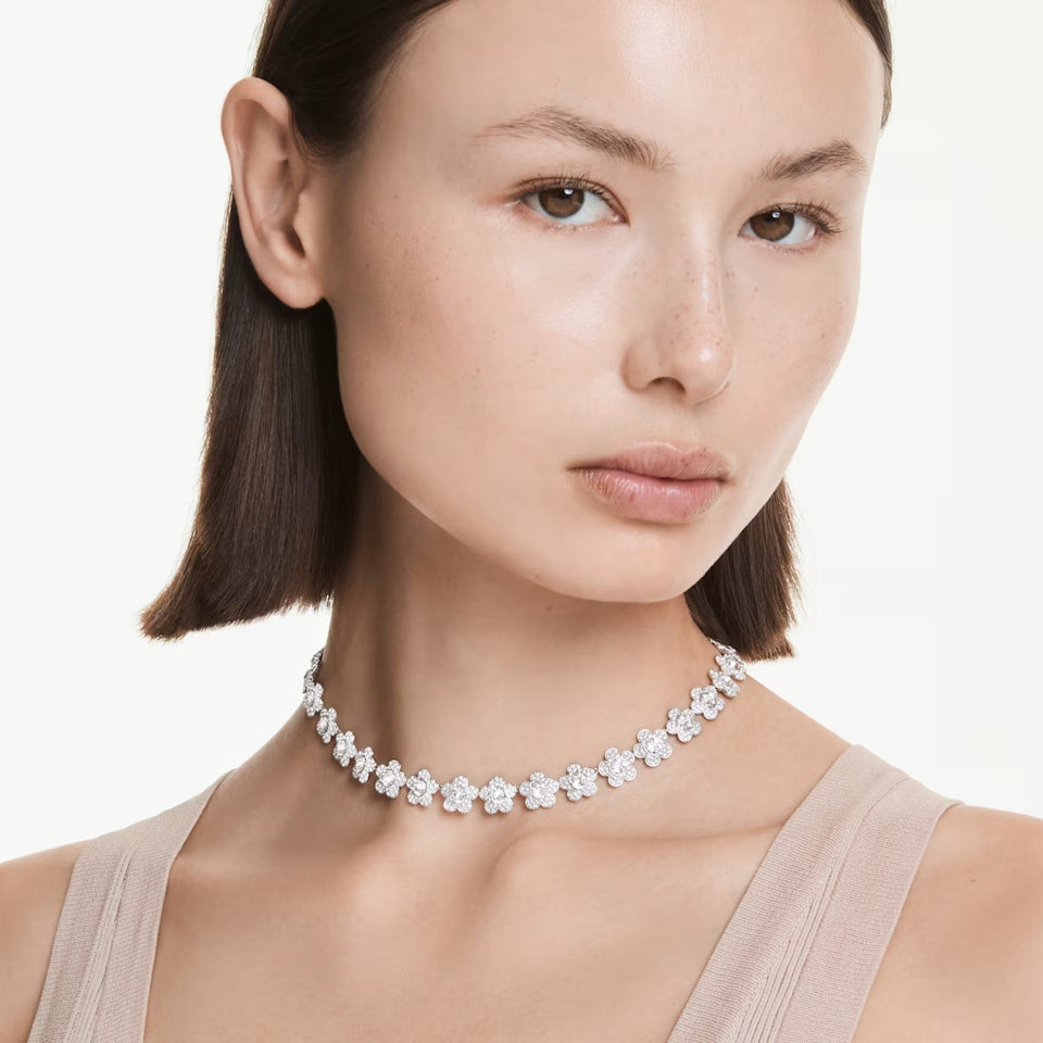 Collana Ariana Grande x Swarovski Taglio Round, Fiore, Bianca, Placcato rodio
