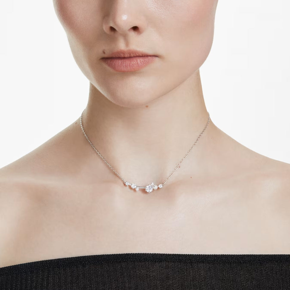 Collana Constella Crystal Pearl, tagli Round, Bianca, Placcato rodio