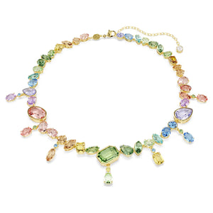 Collana Gema Taglio misto, Cristalli pendenti, Multicolore, Finitura oro 18K