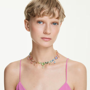 Collana Gema Taglio misto, Cristalli pendenti, Multicolore, Finitura oro 18K