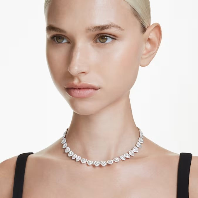 Collana Tennis Ariana Grande x Swarovski Taglio misto, Cuore, Bianca, Placcato rodio