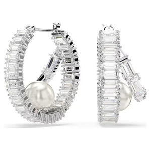 Orecchini a cerchio Ariana Grande x Swarovski Crystal Pearl, taglio Baguette, Bianchi, Placcato rodio