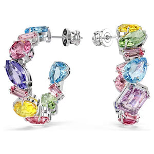 Orecchini a cerchio Gema Design asimmetrico, Taglio misto, Piccoli, Multicolore, Placcato rodio