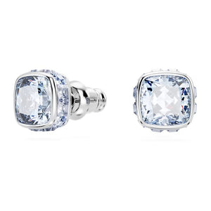 Orecchini a lobo Birthstone Taglio squadrato, Marzo, Blu, Placcato rodio