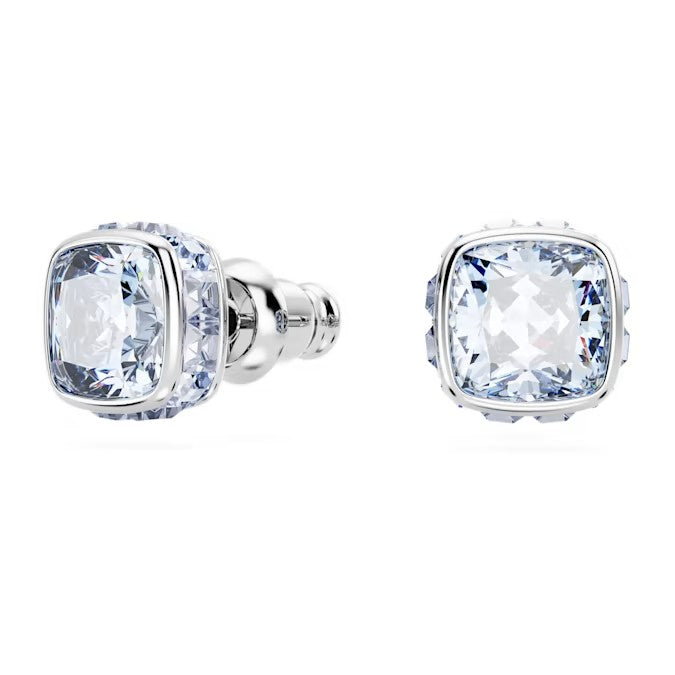 Orecchini a lobo Birthstone Taglio squadrato, Marzo, Blu, Placcato rodio