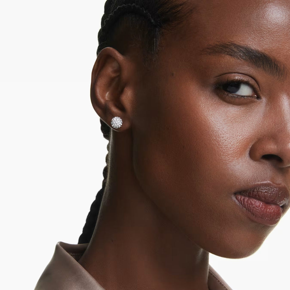 Orecchini a lobo Dextera Taglio Round, Sfera, Bianchi, Placcato rodio