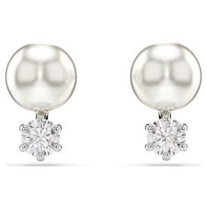 Orecchini a lobo Matrix Crystal Pearl, Taglio Round, Bianchi, Placcato rodio