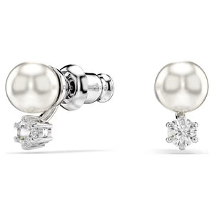 Orecchini a lobo Matrix Crystal Pearl, Taglio Round, Bianchi, Placcato rodio