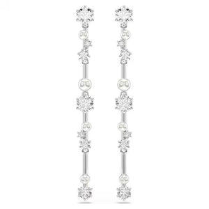 Orecchini pendenti Constella Crystal Pearl, tagli Round, Bianchi, Placcato rodio