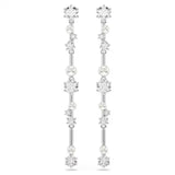 Orecchini pendenti Constella Crystal Pearl, tagli Round, Bianchi, Placcato rodio