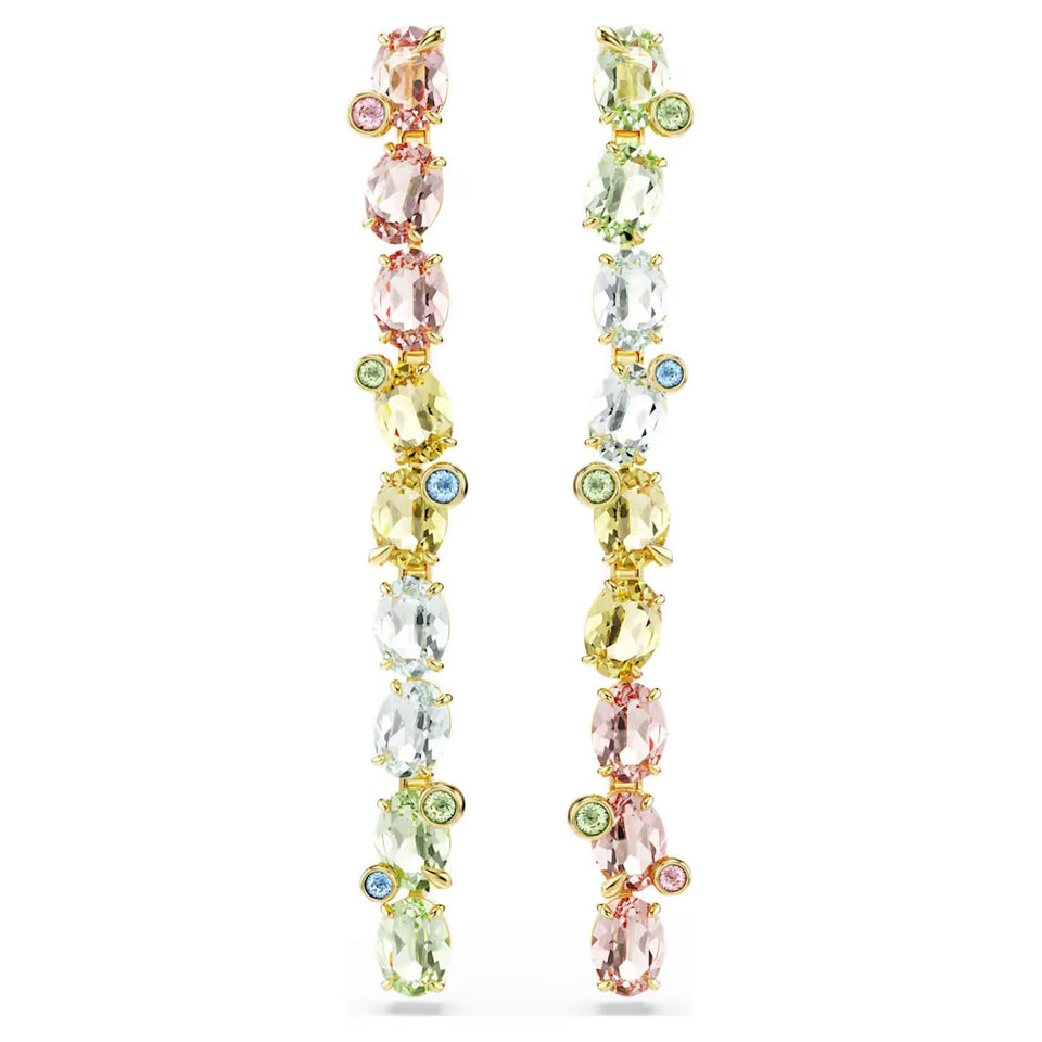 Orecchini pendenti Gema Design asimmetrico, Taglio misto, Lunghi, Multicolore, Placcato color oro