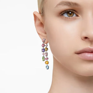 Orecchini pendenti Gema Design asimmetrico, Taglio misto, Lunghi, Multicolore, Placcato rodio