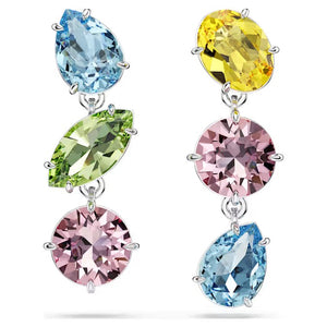 Orecchini pendenti Gema Design asimmetrico, Taglio misto, Multicolore, Placcato rodio