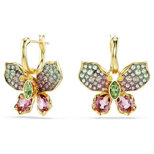 Orecchini pendenti Idyllia Taglio misto, Pavé, Farfalla, Multicolore, Placcato color oro