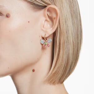 Orecchini pendenti Idyllia Taglio misto, Pavé, Farfalla, Multicolore, Placcato color oro