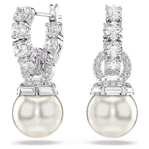 Orecchini pendenti Matrix Crystal Pearl, Taglio Round, Bianchi, Placcato rodio