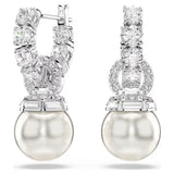 Orecchini pendenti Matrix Crystal Pearl, Taglio Round, Bianchi, Placcato rodio