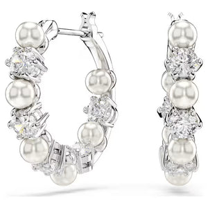 Orecchini pendenti Matrix Crystal Pearl, Taglio Round, Bianchi, Placcato rodio