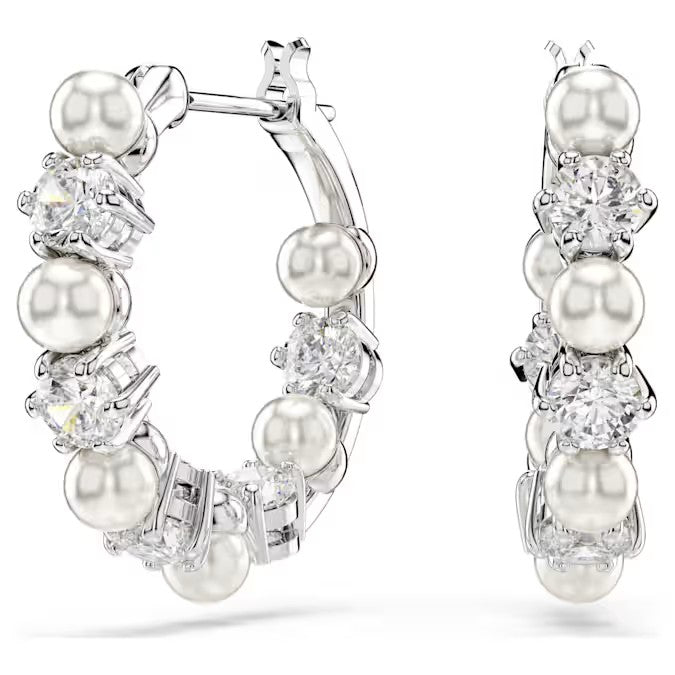 Orecchini pendenti Matrix Crystal Pearl, Taglio Round, Bianchi, Placcato rodio