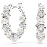 Orecchini pendenti Matrix Crystal Pearl, Taglio Round, Bianchi, Placcato rodio