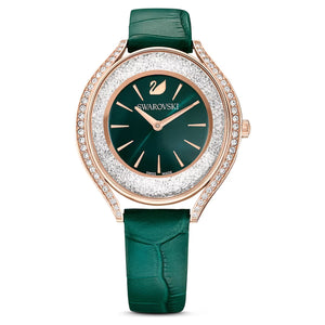 Orologio Crystalline aura Fabbricato in Svizzera, Cinturino in pelle, Verde, Finitura in tono oro rosa