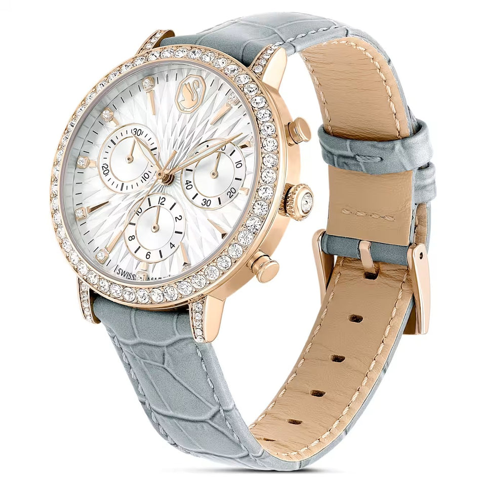 Orologio Matrix Tennis Chrono Fabbricato in Svizzera, Cinturino in pelle, Grigio, Finitura in tonalità champagne dorato