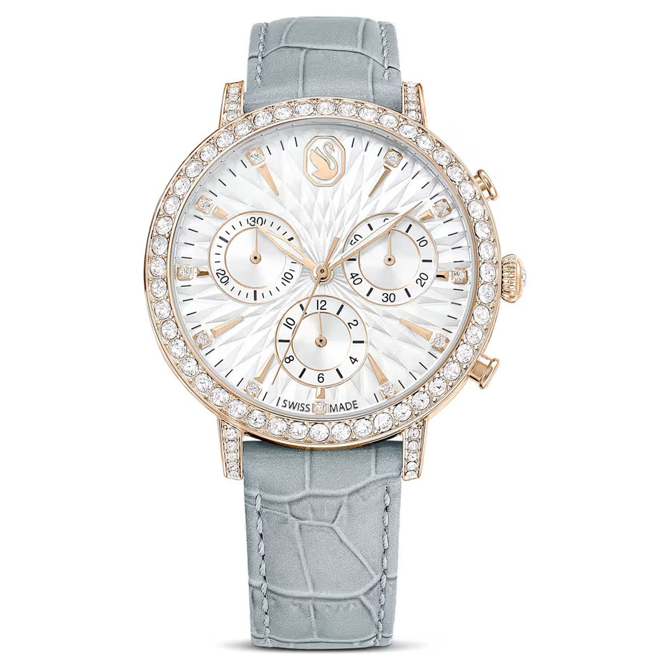 Orologio Matrix Tennis Chrono Fabbricato in Svizzera, Cinturino in pelle, Grigio, Finitura in tonalità champagne dorato