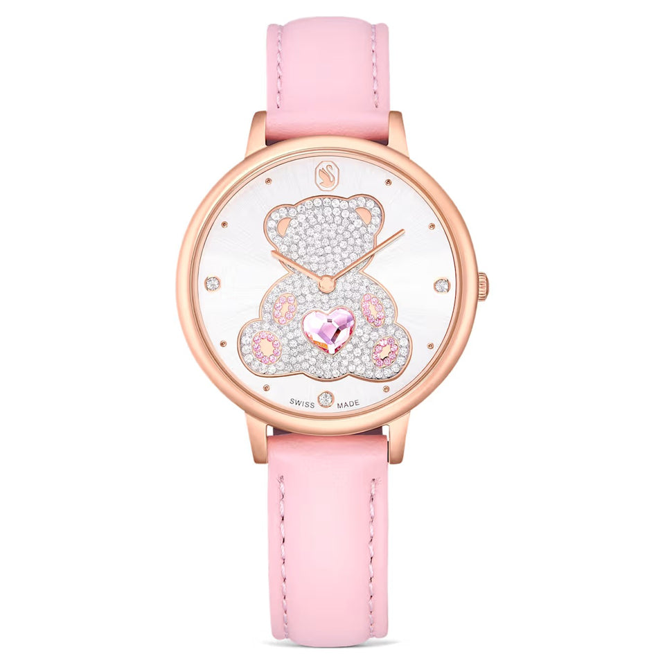 Orologio Teddy Fabbricato in Svizzera, Cinturino in pelle, Rosa, Finitura in tono oro rosa