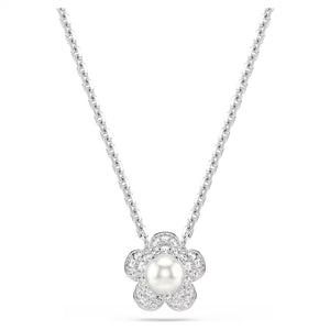Pendente Ariana Grande x Swarovski Crystal Pearl, Taglio Round, Fiore, Bianco, Placcato rodio