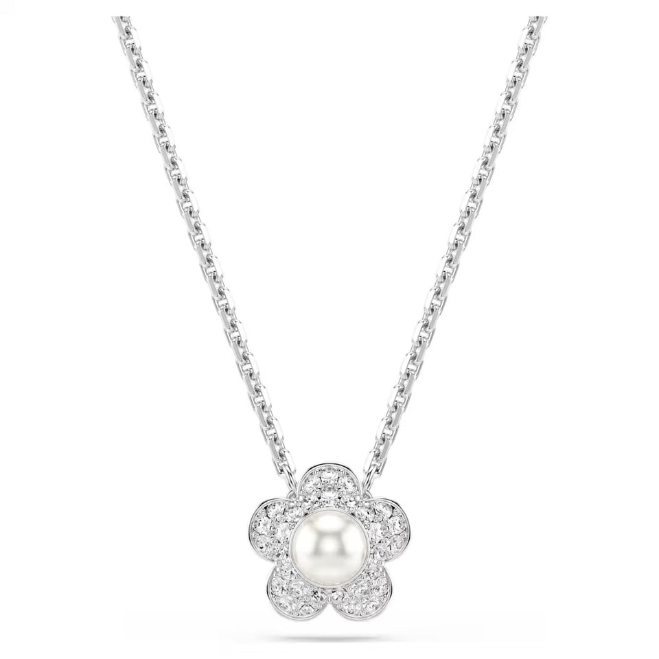 Pendente Ariana Grande x Swarovski Crystal Pearl, Taglio Round, Fiore, Bianco, Placcato rodio