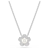Pendente Ariana Grande x Swarovski Crystal Pearl, Taglio Round, Fiore, Bianco, Placcato rodio