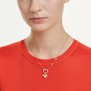 Pendente Idyllia Taglio misto, Cuore, chiave, Rosa, Placcato color oro