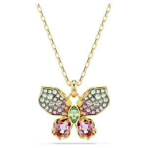Pendente Idyllia Taglio misto, Pavé, Farfalla, Multicolore, Placcato color oro