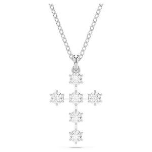 Pendente Insigne Taglio tondo, Croce, Bianco, Placcato rodio