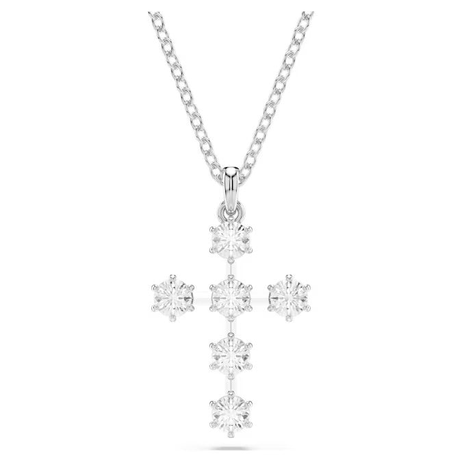 Pendente Insigne Taglio tondo, Croce, Bianco, Placcato rodio