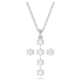 Pendente Insigne Taglio tondo, Croce, Bianco, Placcato rodio