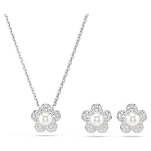 Set Ariana Grande x Swarovski Crystal Pearl, Taglio Round, Fiore, Bianco, Placcato rodio