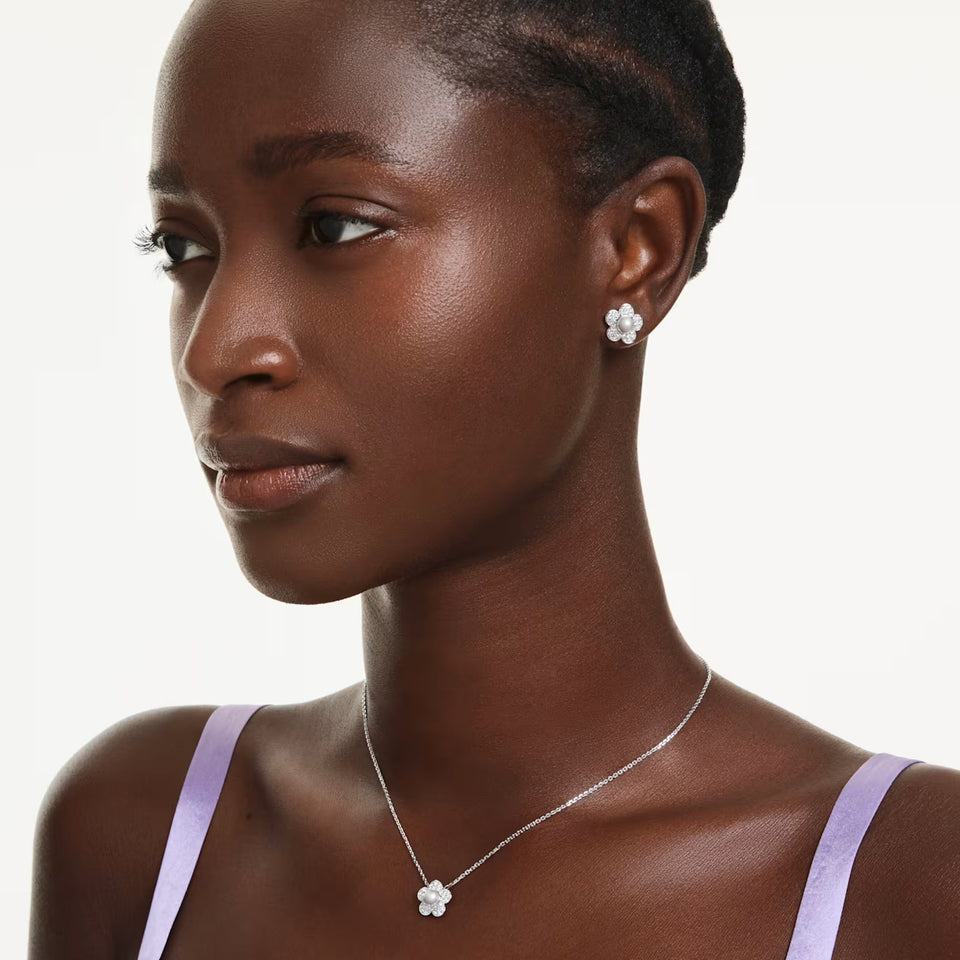 Set Ariana Grande x Swarovski Crystal Pearl, Taglio Round, Fiore, Bianco, Placcato rodio