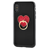 Anello adesivo Glam Rock Cuore, Rosso, Placcato color oro rosa