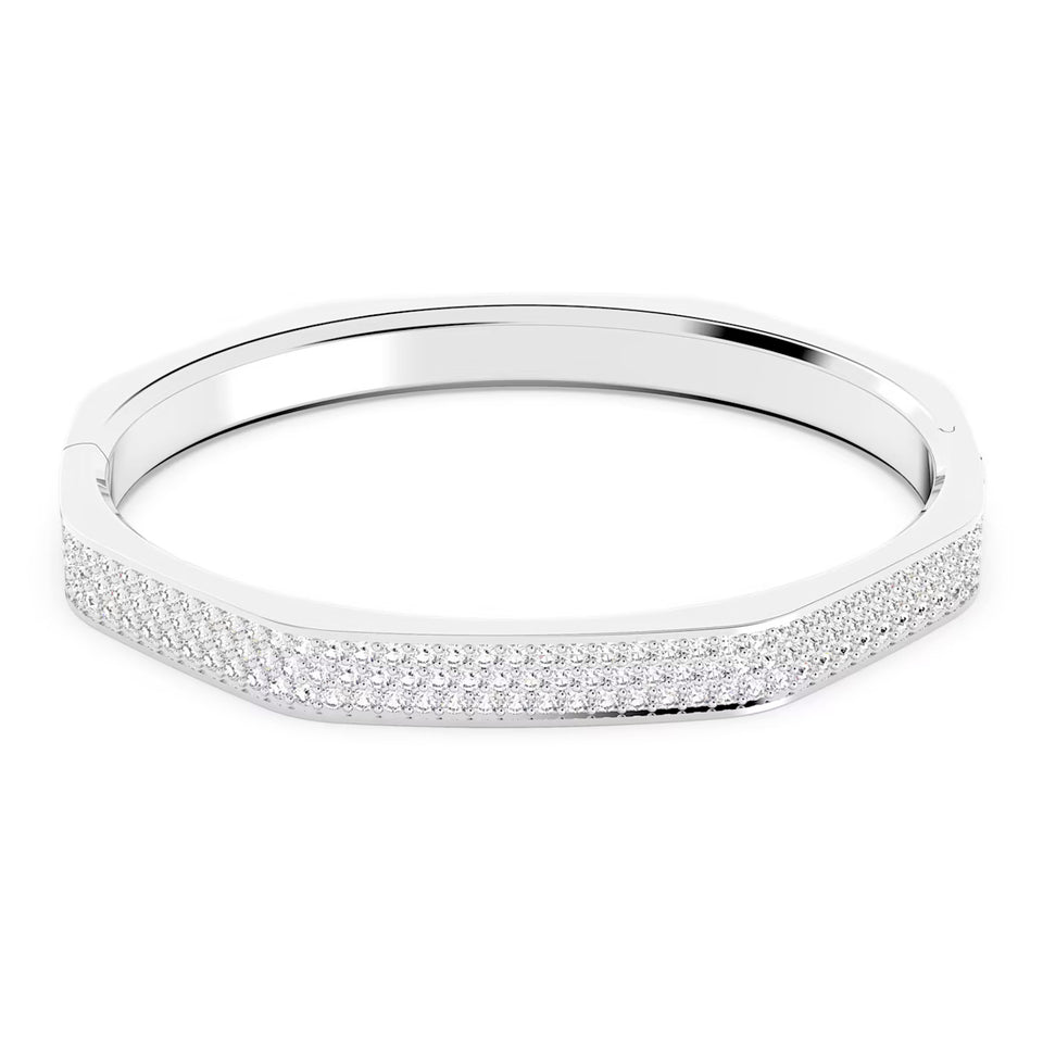 Bracciale rigido Dextera Ottagono, Pavé, Bianco, Placcato rodio
