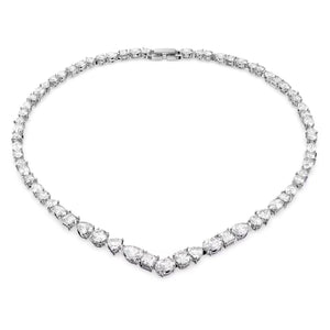 Collana a V Tennis Deluxe Taglio misto, Bianco, Placcato rodio