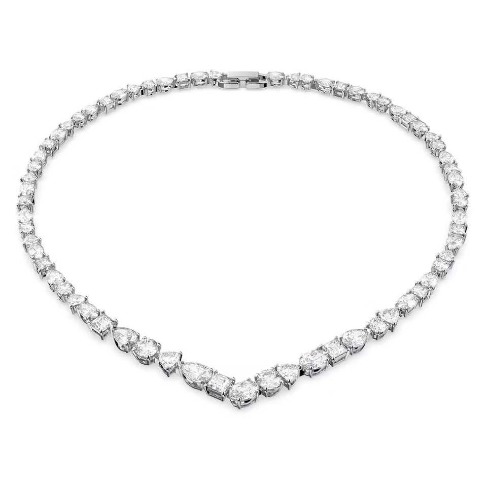 Collana a V Tennis Deluxe Taglio misto, Bianco, Placcato rodio