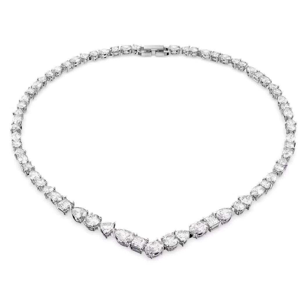 Collana a V Tennis Deluxe Taglio misto, Bianco, Placcato rodio