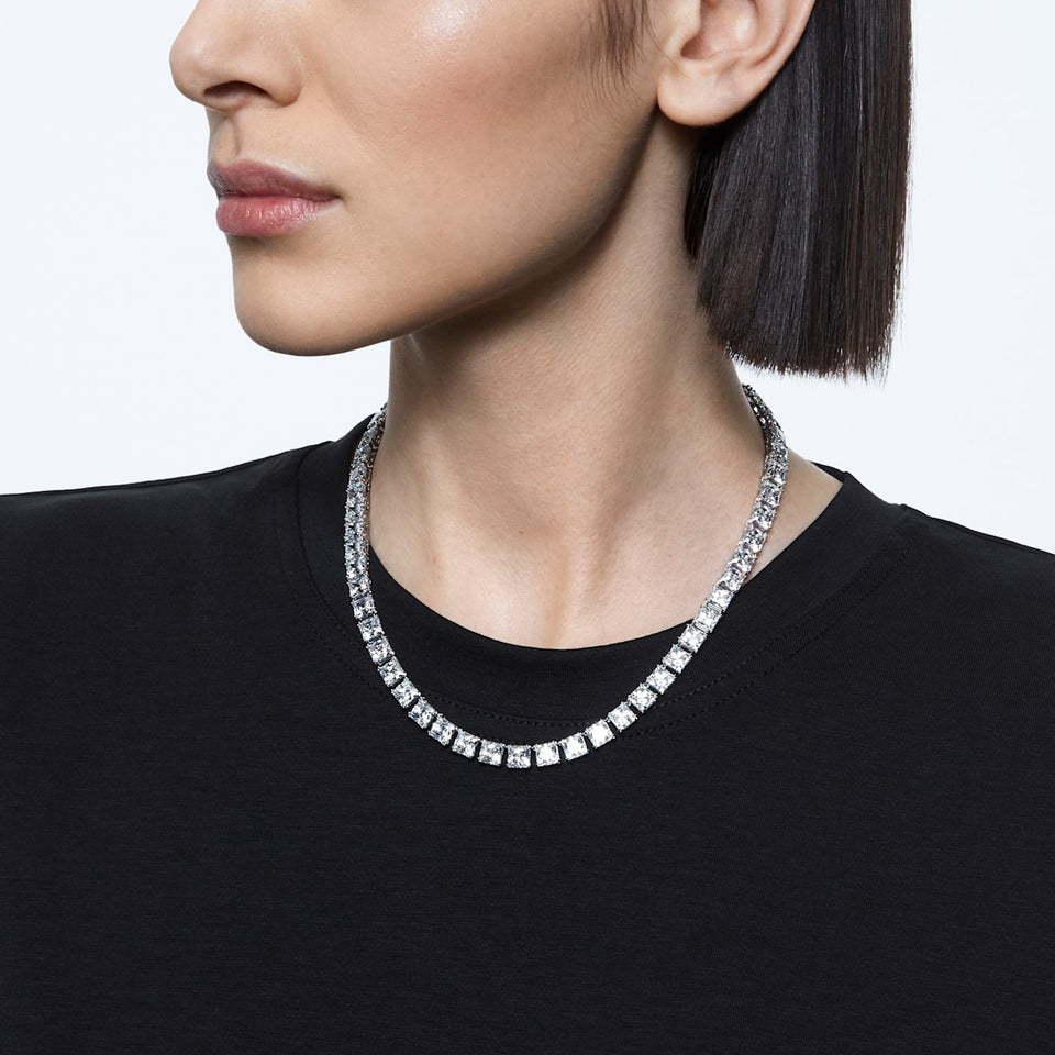 Collana Millenia Swarovski Zirconi e cristallo taglio quadrato, Bianco, Placcato rodio