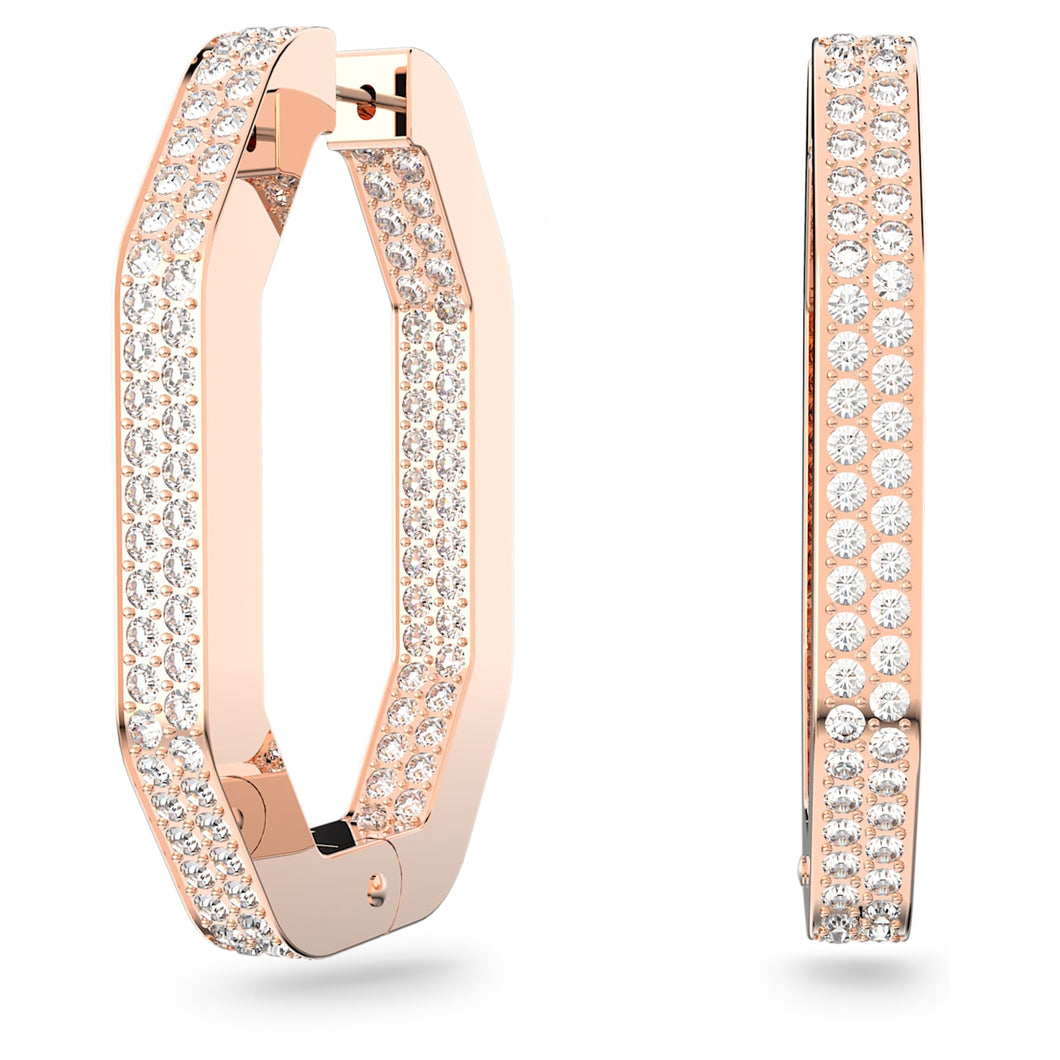 Orecchini a cerchio Dextera Ottagono, cristalli pavé, Bianchi, Placcato color oro rosa