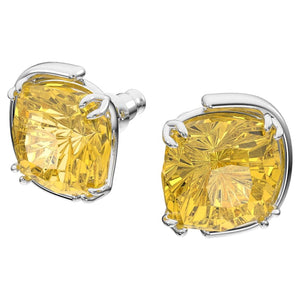 Orecchini a lobo Harmonia Cristalli taglio Cushion, Giallo, Placcato rodio